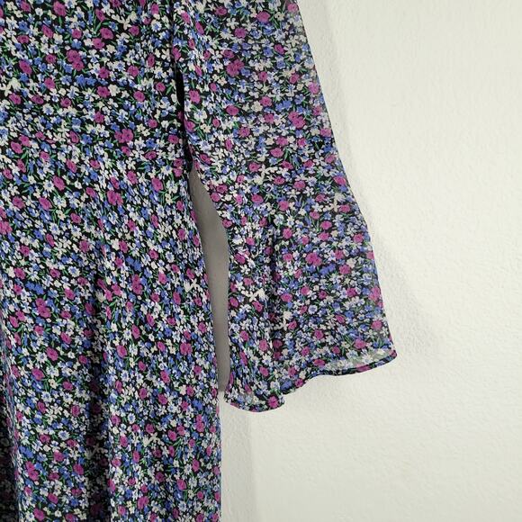 Sam Edelman Floral Dress Womens Sz 8 Black Pink Bell Sleeve Cottage BOHO - Picture 4 of 13